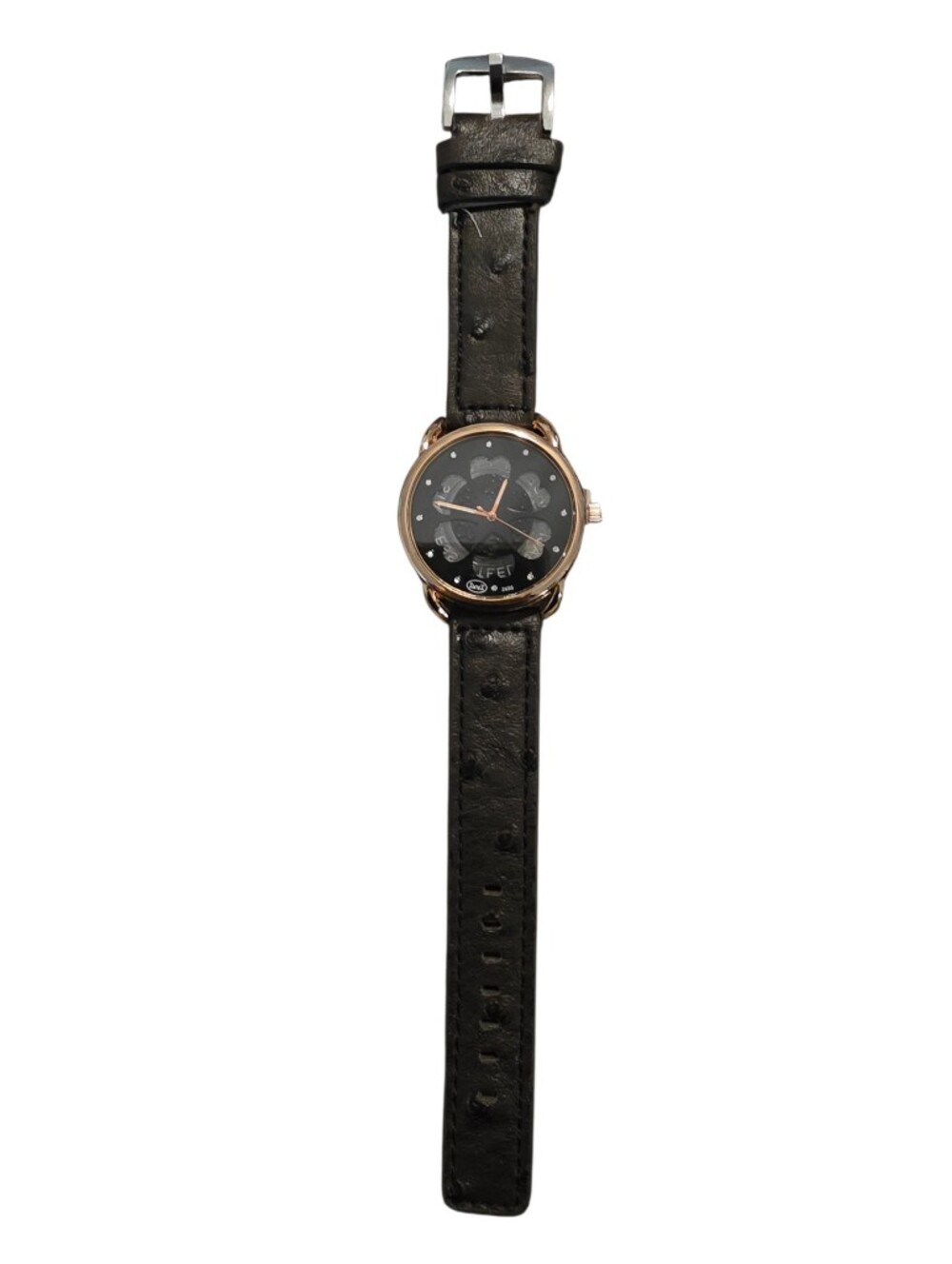 Black Leather Strap Watch with Rose Gold Case - Unisex
